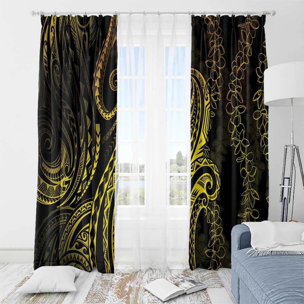 Polynesia Plumeria Lei Window Curtain Black Gold Curves Motif