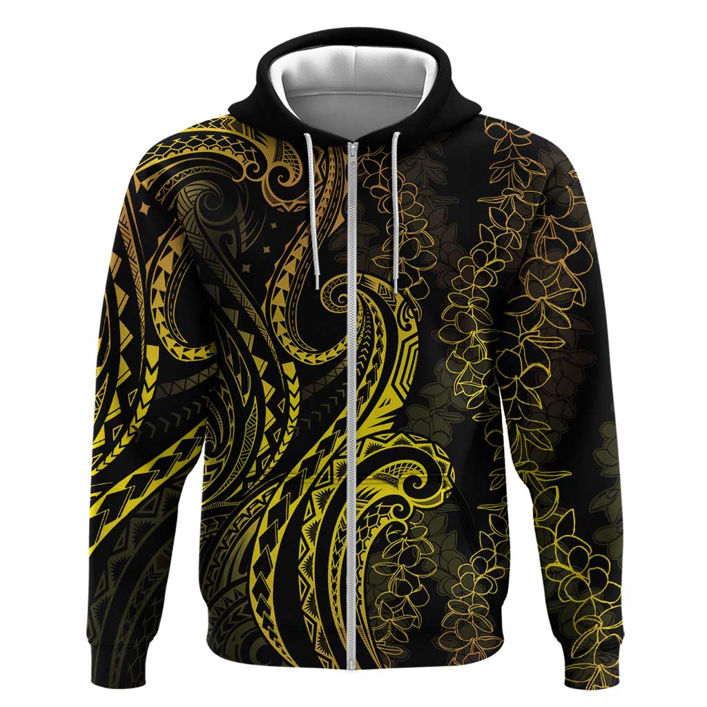 Polynesia Plumeria Lei Zip Hoodie Black Gold Curves Motif LT7 Zip Hoodie Gold - Polynesian Pride