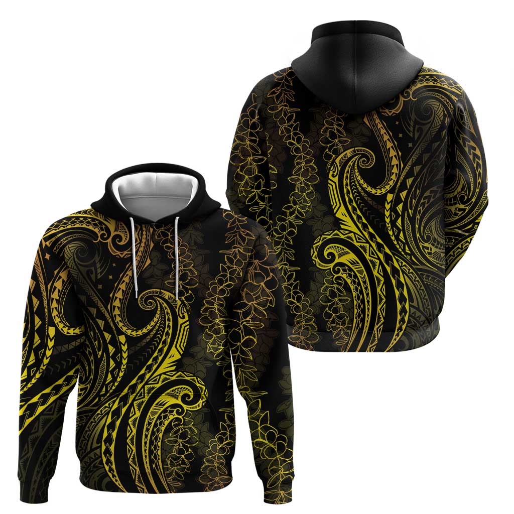 Polynesia Plumeria Lei Zip Hoodie Black Gold Curves Motif