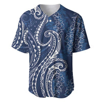 Polynesia Plumeria Lei Baseball Jersey Navy Blue Curves Motif