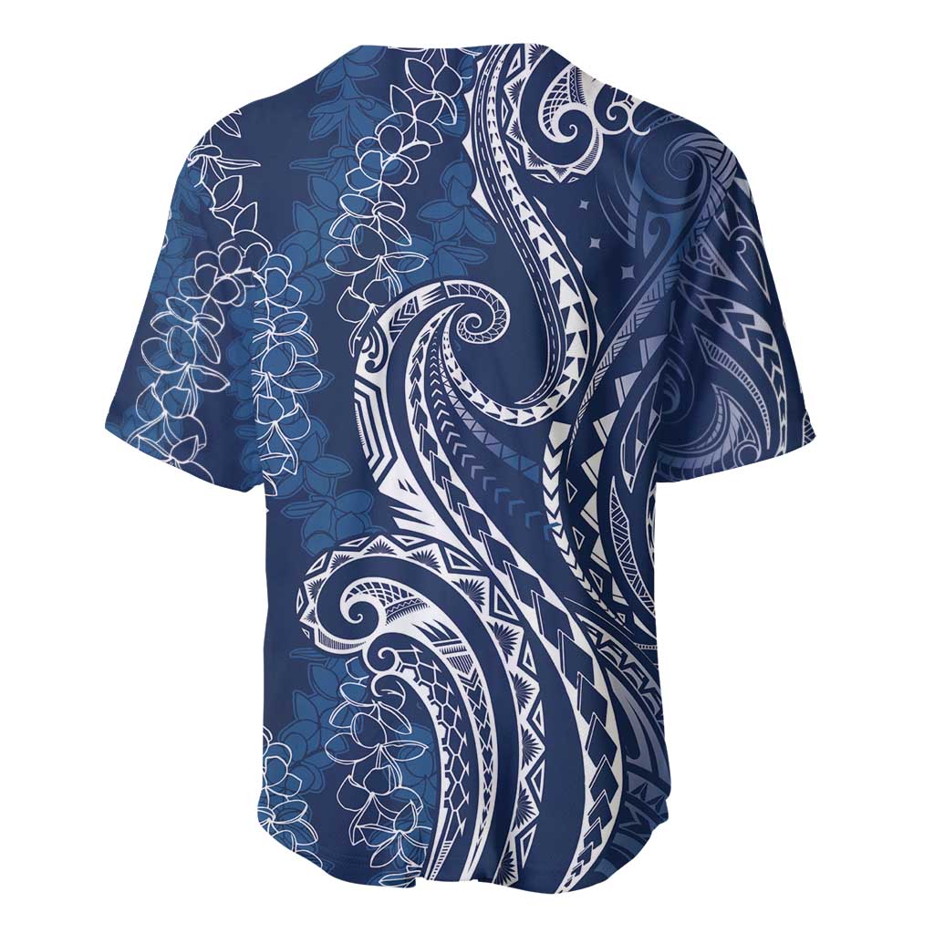 Polynesia Plumeria Lei Baseball Jersey Navy Blue Curves Motif
