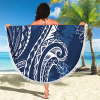 Polynesia Plumeria Lei Beach Blanket Navy Blue Curves Motif