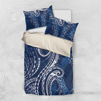 Polynesia Plumeria Lei Bedding Set Navy Blue Curves Motif