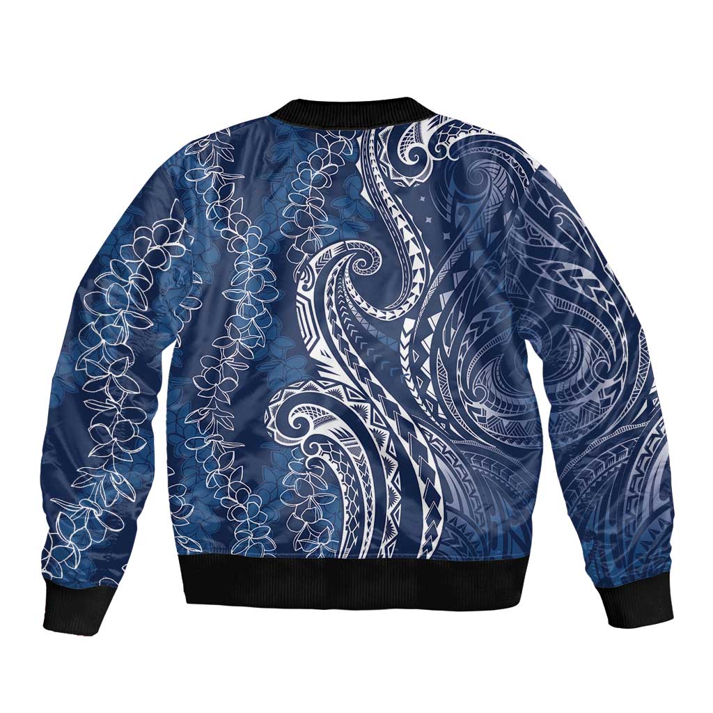 Polynesia Plumeria Lei Bomber Jacket Navy Blue Curves Motif LT7 - Polynesian Pride