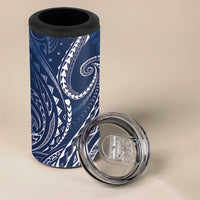 Polynesia Plumeria Lei 4 in 1 Can Cooler Tumbler Navy Blue Curves Motif
