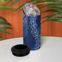 Polynesia Plumeria Lei 4 in 1 Can Cooler Tumbler Navy Blue Curves Motif