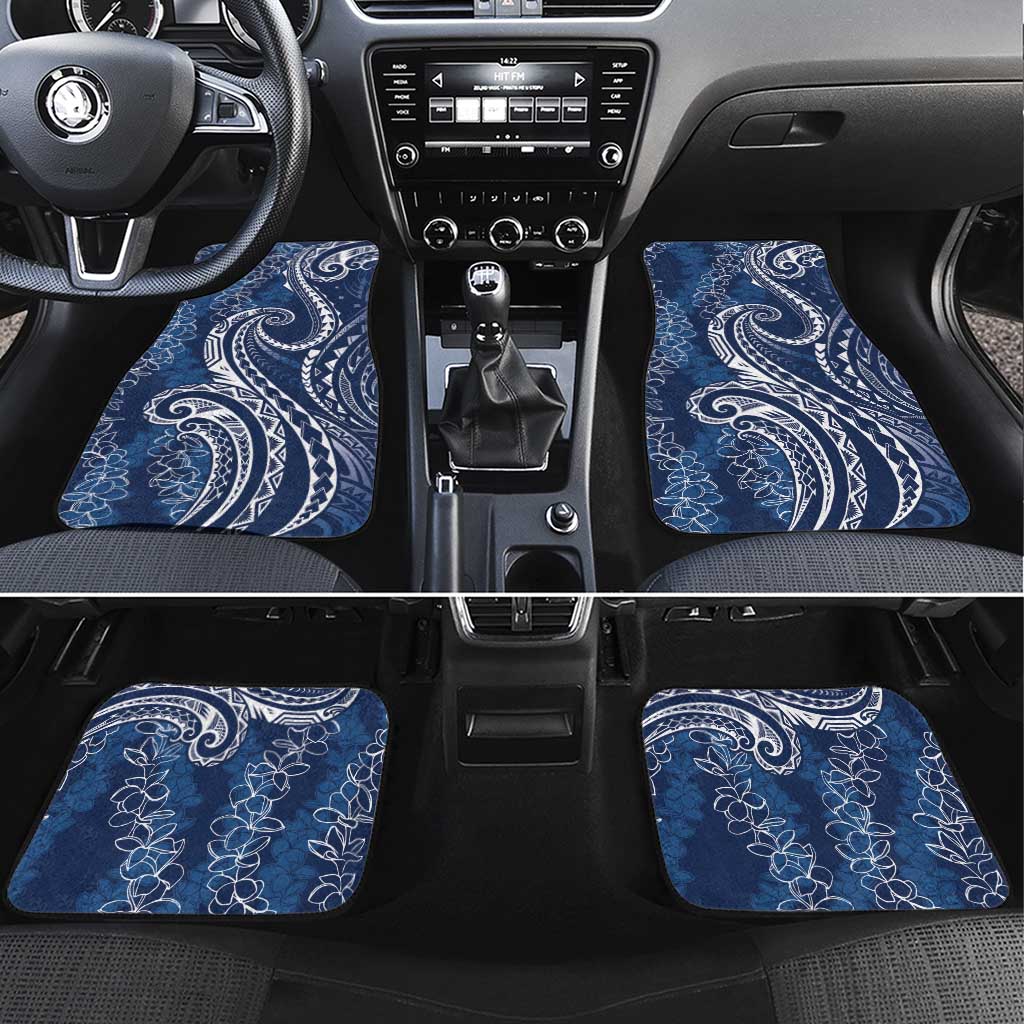 Polynesia Plumeria Lei Car Mats Navy Blue Curves Motif