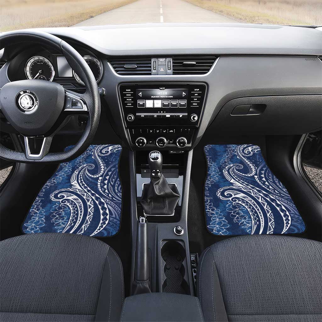 Polynesia Plumeria Lei Car Mats Navy Blue Curves Motif