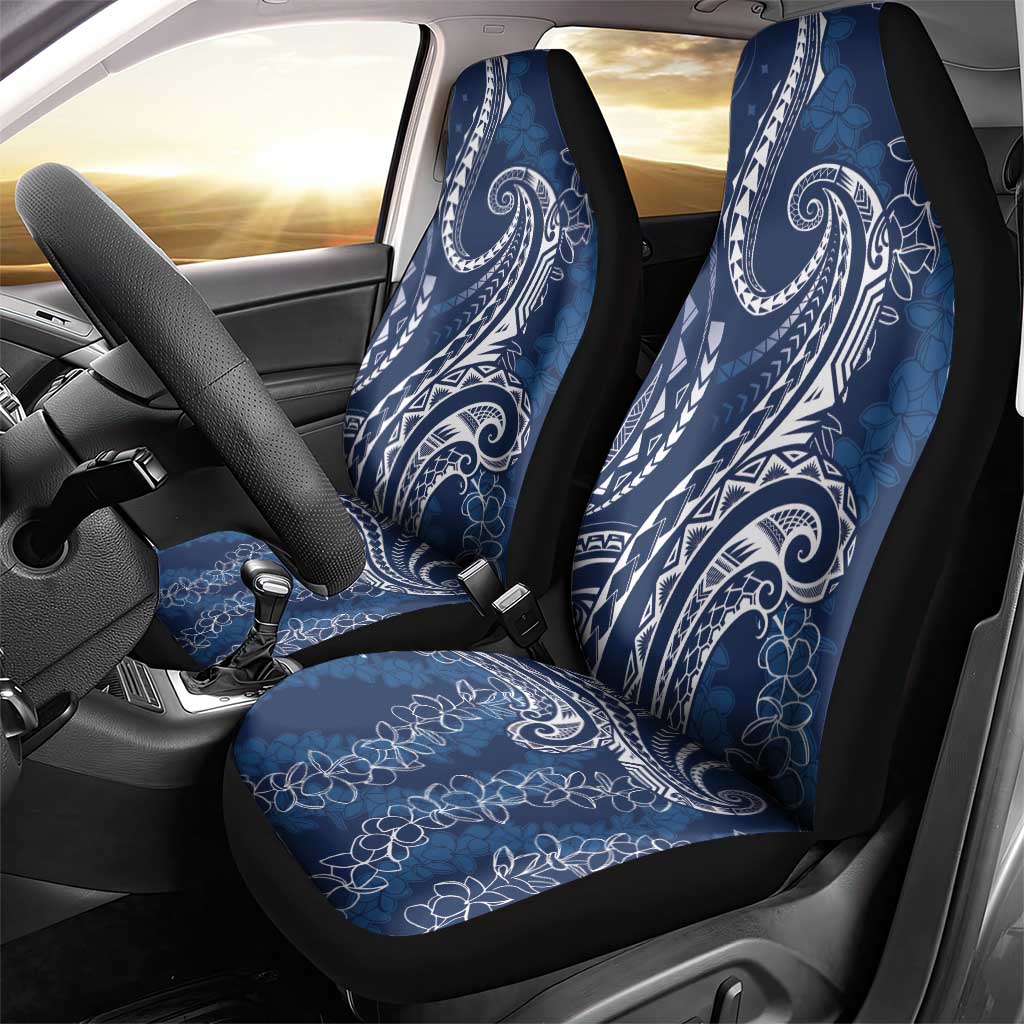 Polynesia Plumeria Lei Car Seat Cover Navy Blue Curves Motif