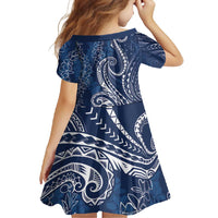 Polynesia Plumeria Lei Family Matching Mermaid Dress and Hawaiian Shirt Navy Blue Curves Motif LT7 - Polynesian Pride