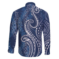 Polynesia Plumeria Lei Family Matching Mermaid Dress and Hawaiian Shirt Navy Blue Curves Motif LT7 - Polynesian Pride