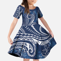 Polynesia Plumeria Lei Family Matching Off The Shoulder Long Sleeve Dress and Hawaiian Shirt Navy Blue Curves Motif