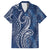 Polynesia Plumeria Lei Family Matching Off Shoulder Short Dress and Hawaiian Shirt Navy Blue Curves Motif
