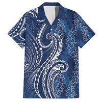 Polynesia Plumeria Lei Family Matching Summer Maxi Dress and Hawaiian Shirt Navy Blue Curves Motif LT7 Dad's Shirt - Short Sleeve Navy Blue - Polynesian Pride