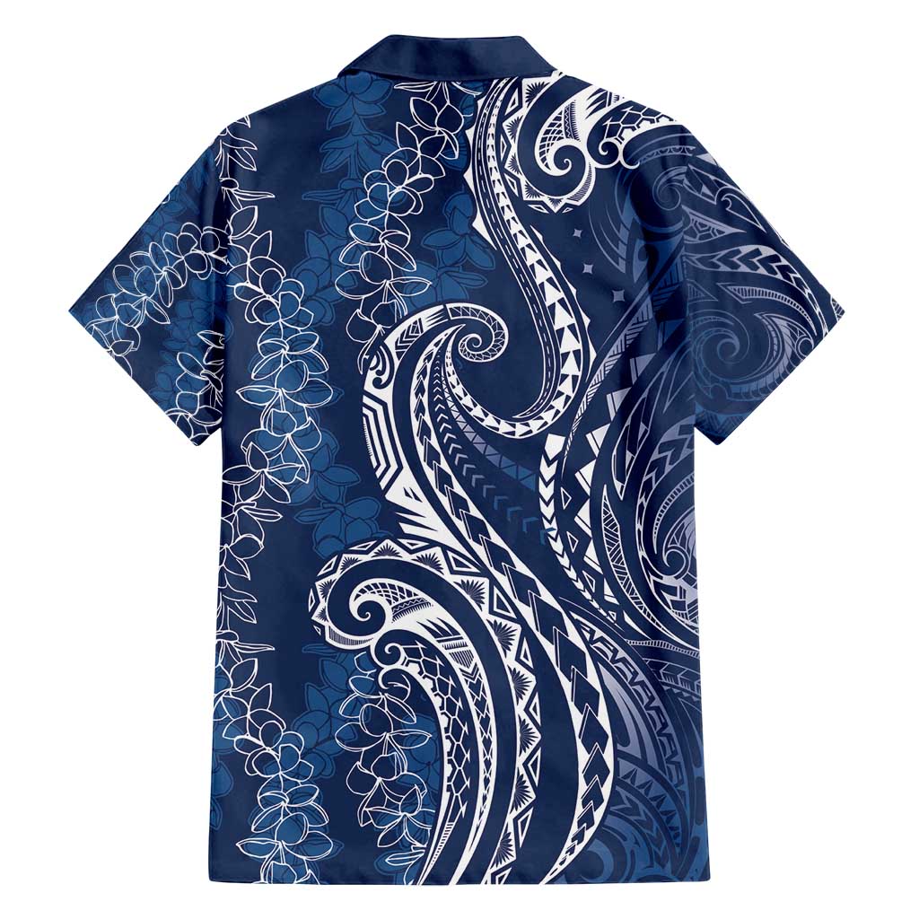 Polynesia Plumeria Lei Family Matching Summer Maxi Dress and Hawaiian Shirt Navy Blue Curves Motif LT7 - Polynesian Pride