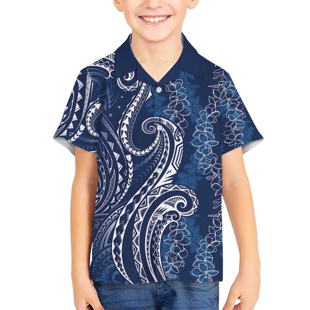 Polynesia Plumeria Lei Hawaiian Shirt Navy Blue Curves Motif