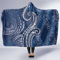 Polynesia Plumeria Lei Hooded Blanket Navy Blue Curves Motif