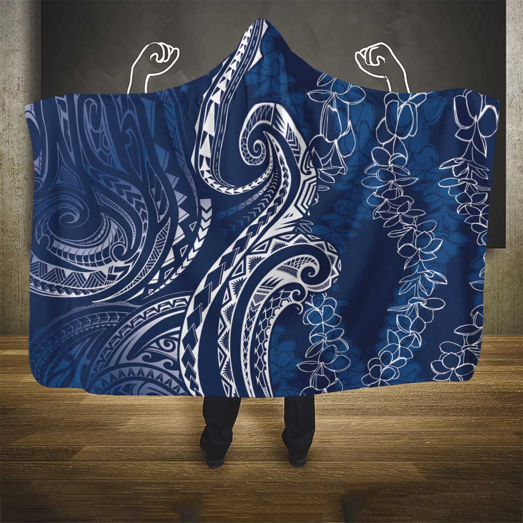 Polynesia Plumeria Lei Hooded Blanket Navy Blue Curves Motif