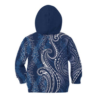 Polynesia Plumeria Lei Kid Hoodie Navy Blue Curves Motif