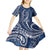 Polynesia Plumeria Lei Kid Short Sleeve Dress Navy Blue Curves Motif