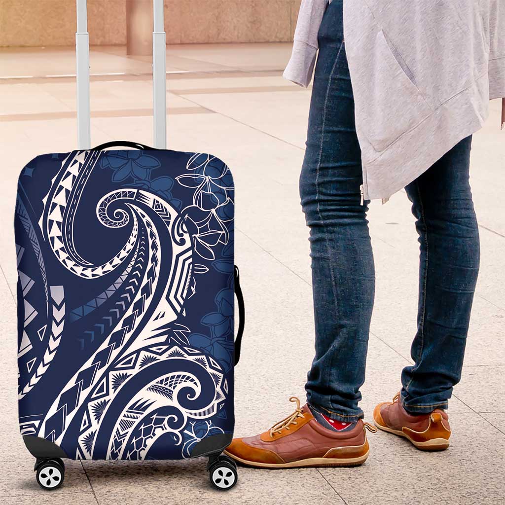 Polynesia Plumeria Lei Luggage Cover Navy Blue Curves Motif LT7 Navy Blue - Polynesian Pride