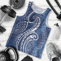 Polynesia Plumeria Lei Men Tank Top Navy Blue Curves Motif