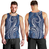 Polynesia Plumeria Lei Men Tank Top Navy Blue Curves Motif