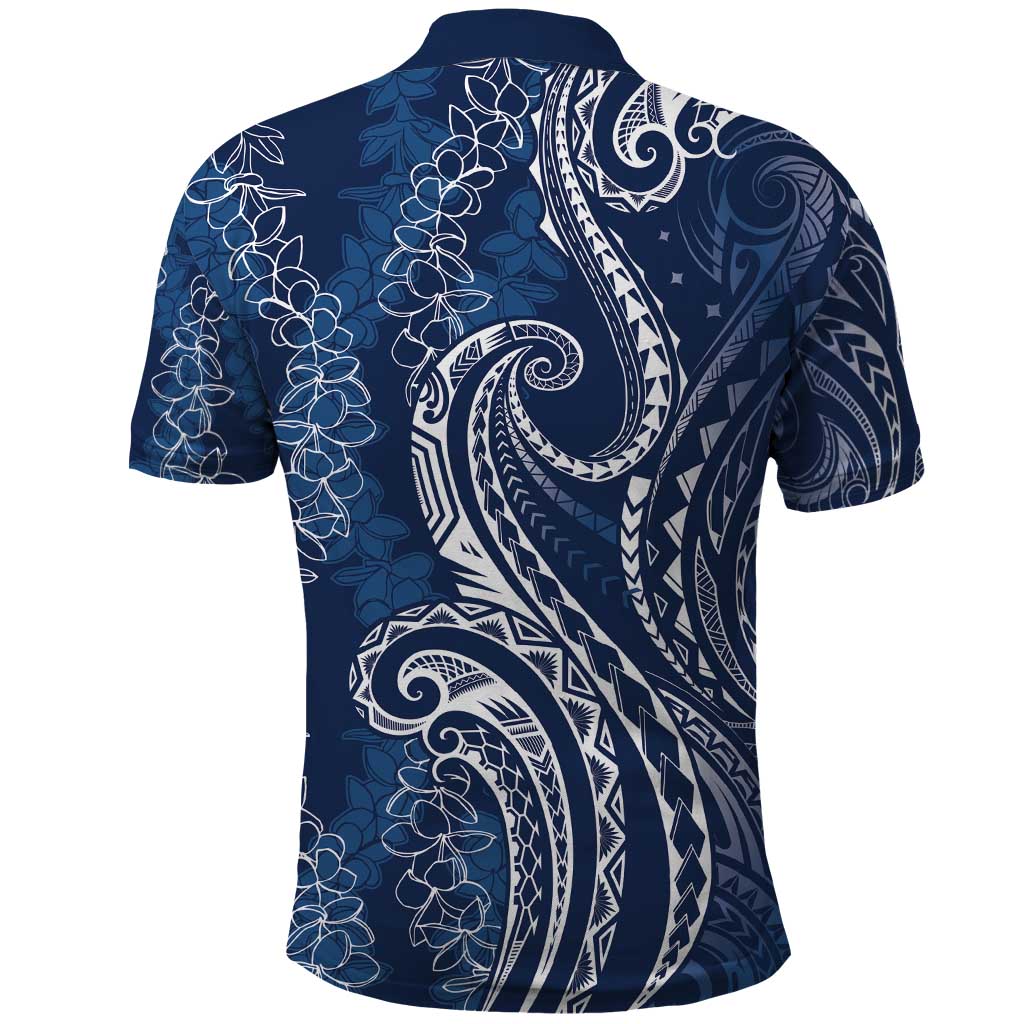 Polynesia Plumeria Lei Polo Shirt Navy Blue Curves Motif