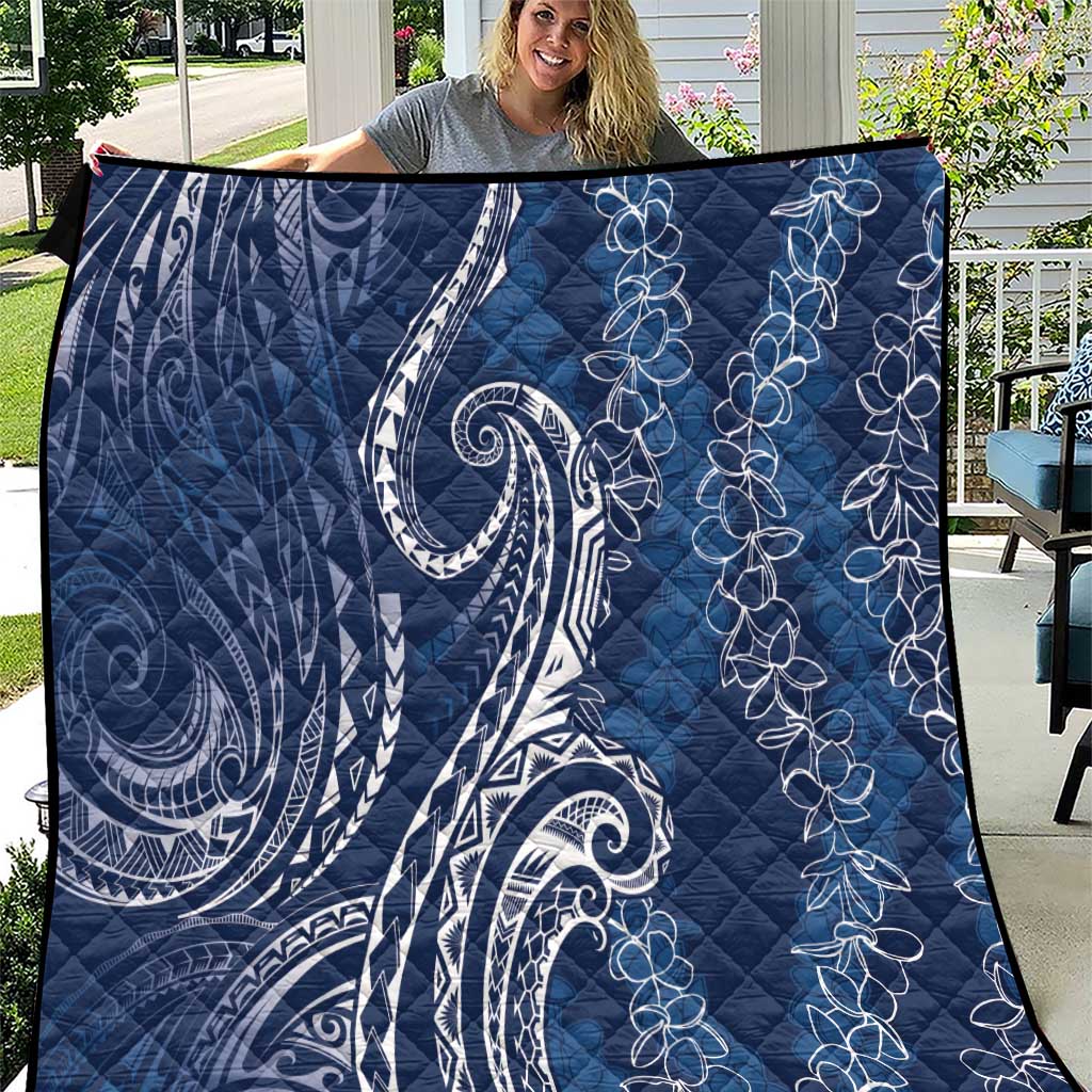 Polynesia Plumeria Lei Quilt Navy Blue Curves Motif LT7 Navy Blue - Polynesian Pride