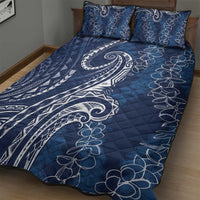 Polynesia Plumeria Lei Quilt Bed Set Navy Blue Curves Motif