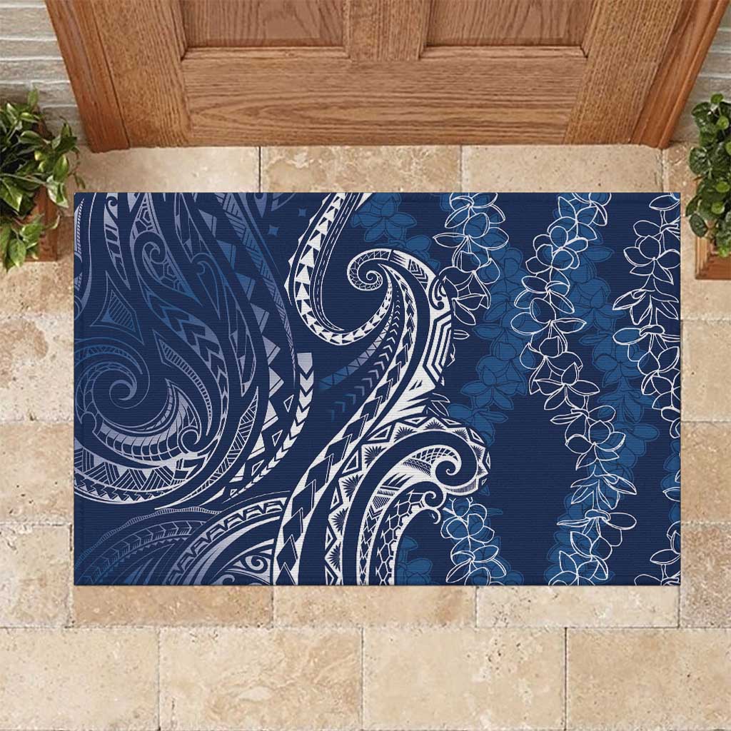 Polynesia Plumeria Lei Rubber Doormat Navy Blue Curves Motif LT7 Navy Blue - Polynesian Pride