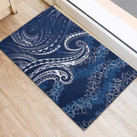 Polynesia Plumeria Lei Rubber Doormat Navy Blue Curves Motif LT7 - Polynesian Pride