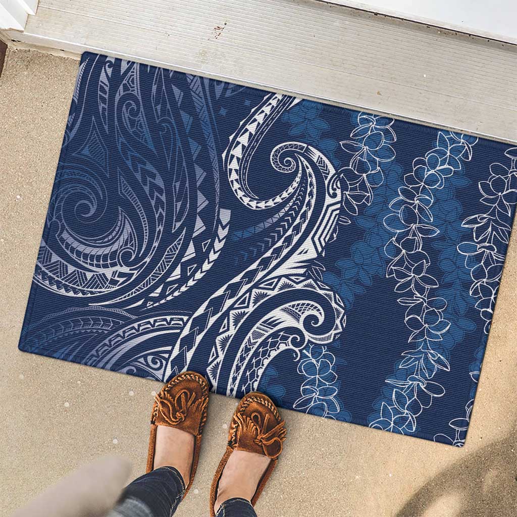 Polynesia Plumeria Lei Rubber Doormat Navy Blue Curves Motif LT7 - Polynesian Pride