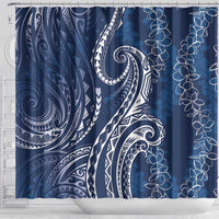 Polynesia Plumeria Lei Shower Curtain Navy Blue Curves Motif
