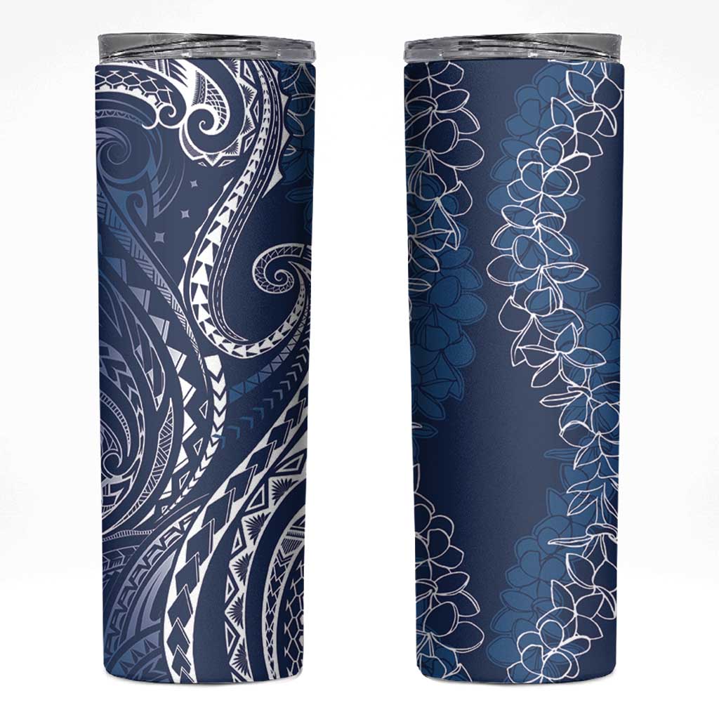 Polynesia Plumeria Lei Skinny Tumbler Navy Blue Curves Motif LT7 Navy Blue - Polynesian Pride