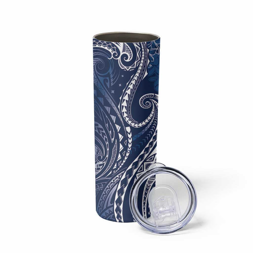 Polynesia Plumeria Lei Skinny Tumbler Navy Blue Curves Motif LT7 - Polynesian Pride