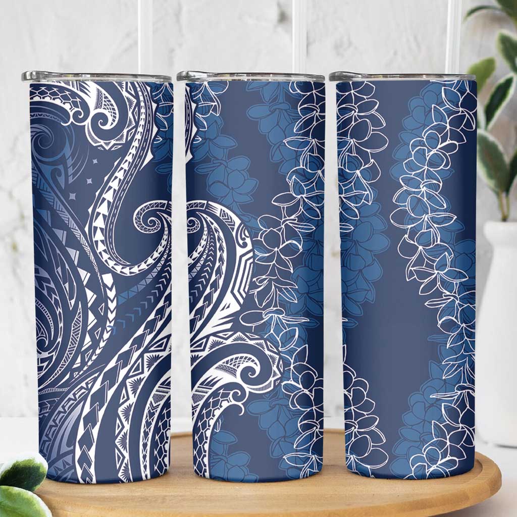 Polynesia Plumeria Lei Skinny Tumbler Navy Blue Curves Motif LT7 - Polynesian Pride