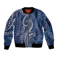 Polynesia Plumeria Lei Sleeve Zip Bomber Jacket Navy Blue Curves Motif LT7 Unisex Navy Blue - Polynesian Pride