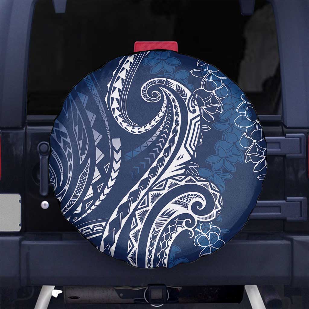 Polynesia Plumeria Lei Spare Tire Cover Navy Blue Curves Motif