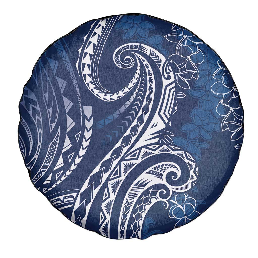 Polynesia Plumeria Lei Spare Tire Cover Navy Blue Curves Motif