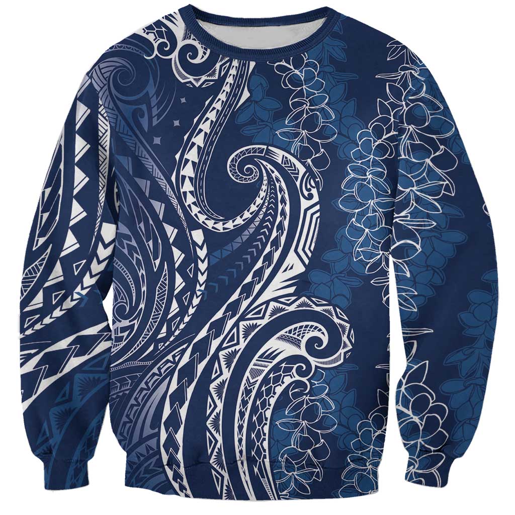 Polynesia Plumeria Lei Sweatshirt Navy Blue Curves Motif