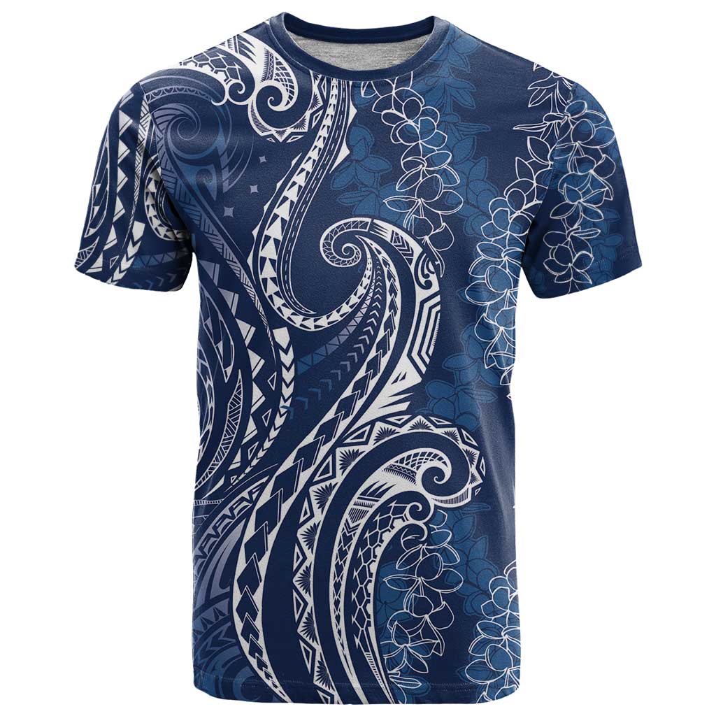Polynesia Plumeria Lei T Shirt Navy Blue Curves Motif