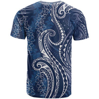 Polynesia Plumeria Lei T Shirt Navy Blue Curves Motif