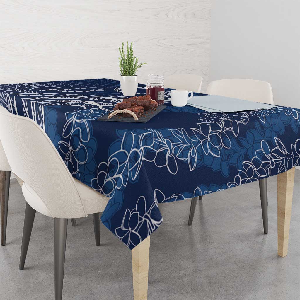 Polynesia Plumeria Lei Tablecloth Navy Blue Curves Motif