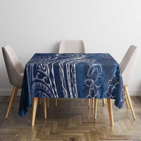Polynesia Plumeria Lei Tablecloth Navy Blue Curves Motif