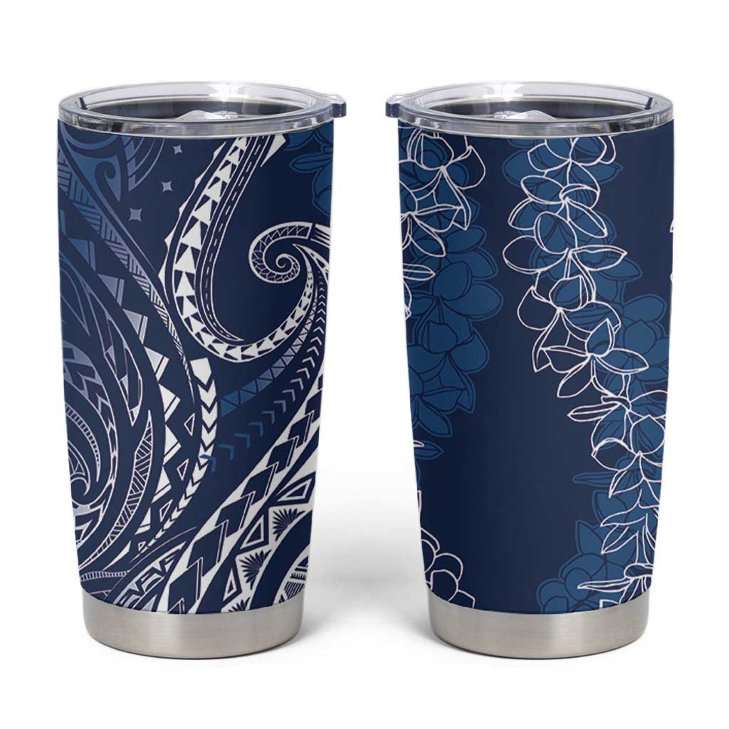 Polynesia Plumeria Lei Tumbler Cup Navy Blue Curves Motif