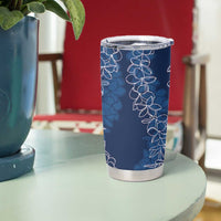 Polynesia Plumeria Lei Tumbler Cup Navy Blue Curves Motif