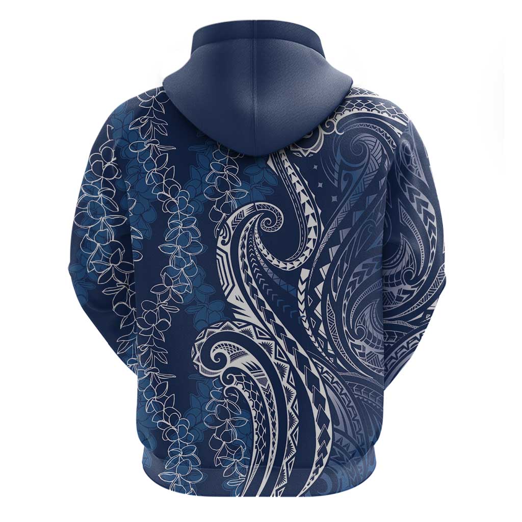Polynesia Plumeria Lei Zip Hoodie Navy Blue Curves Motif