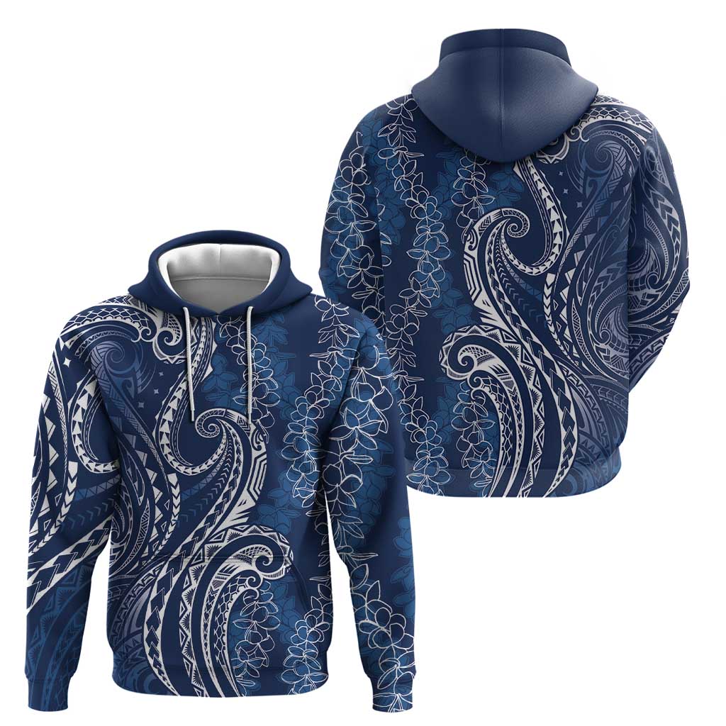 Polynesia Plumeria Lei Zip Hoodie Navy Blue Curves Motif