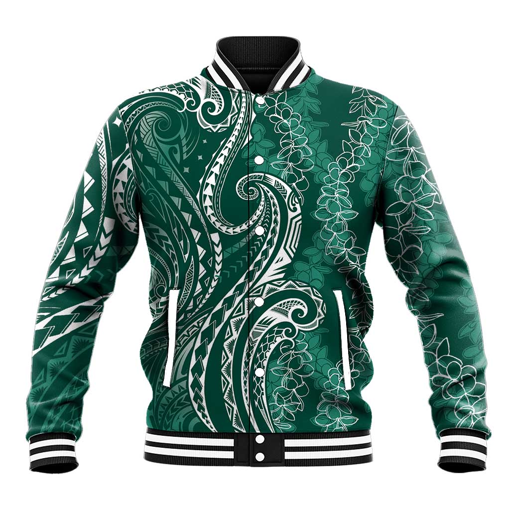 Polynesia Plumeria Lei Baseball Jacket Sage Green Curves Motif LT7 Unisex Dark Green - Polynesian Pride
